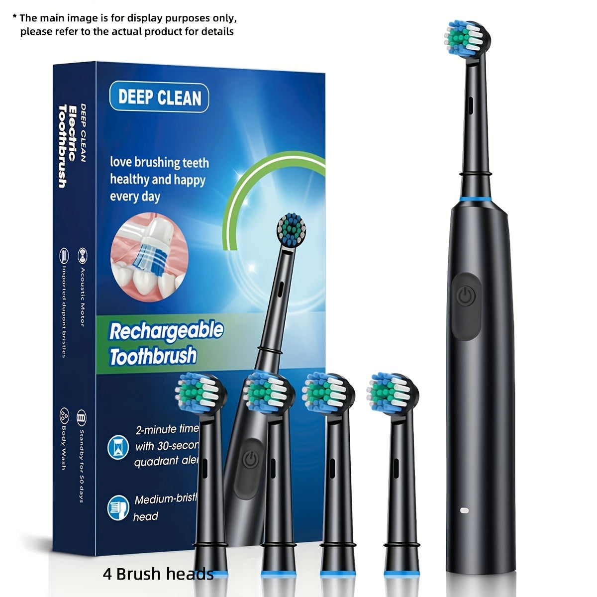 4 Pack Replacement Brush Heads for Sonic Electric Toothbrush Soft Nylon Bristles Rechargeable USB Powered