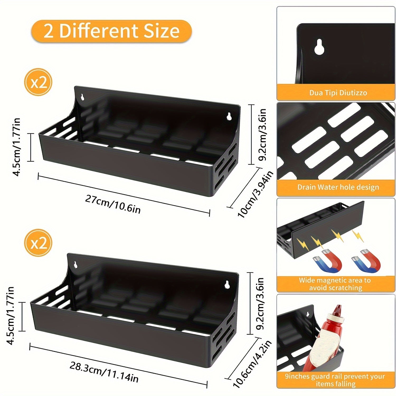 Magnetic Refrigerator Shelf Set of 1 2 or 4 Non-Perforated Metal Wall Mount Storage