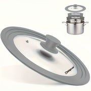 Silicone Edge Pot Lid 33-38cm BPA-Free Tempered Glass Red Grey