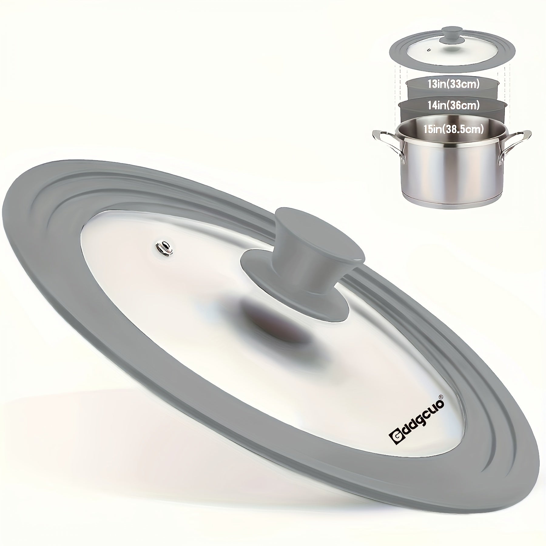 Silicone Edge Pot Lid 33-38cm BPA-Free Tempered Glass Red Grey