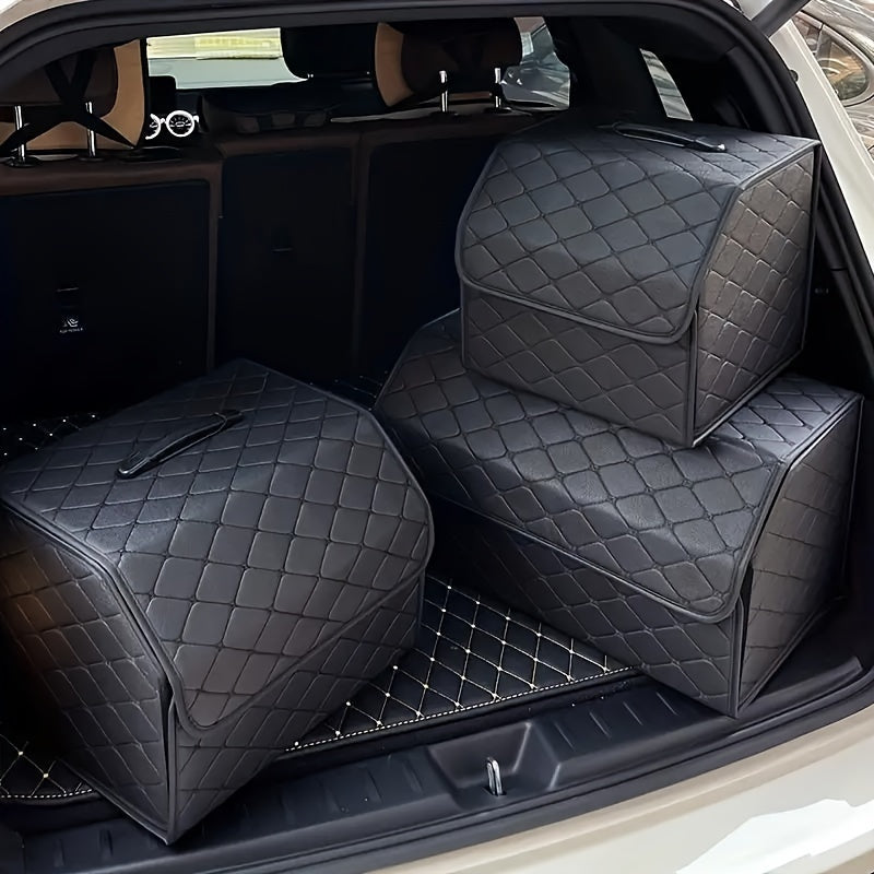 Black Quilted PU Leather Car Trunk Organizer for SUV Sedan Storage
