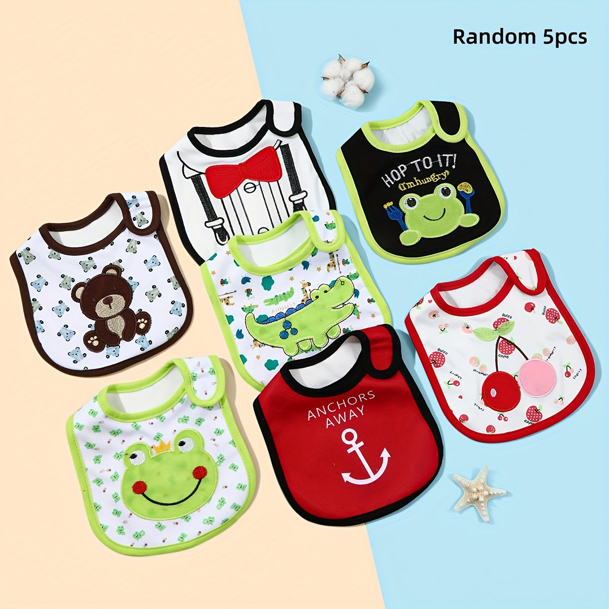 Baby Bibs Set Waterproof Cotton Cartoon Prints 3 or 5 Pieces for Newborn Infants