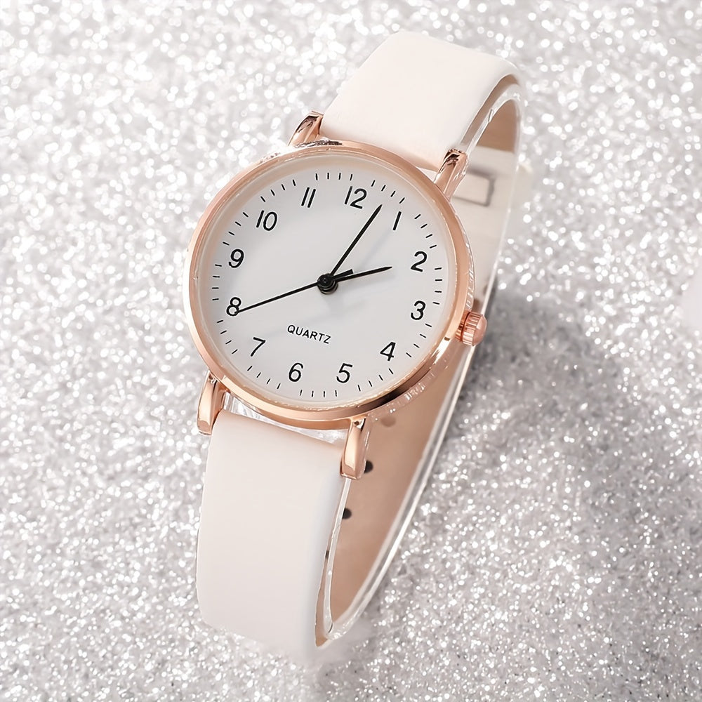 Women's Quartz Watch and Butterfly Jewelry Set with Faux Leather Strap for Gifts