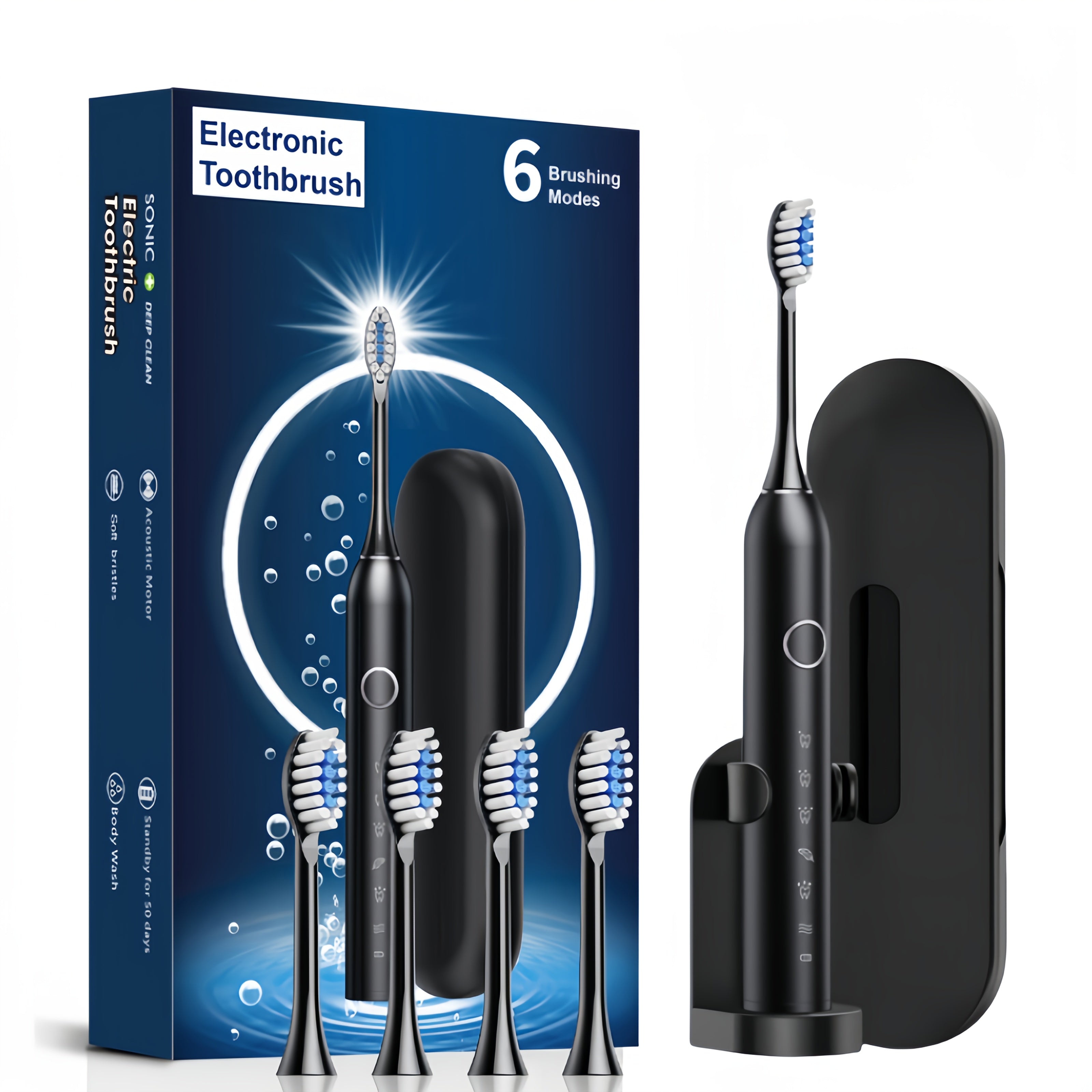 Cepillo de dientes eléctrico para parejas con cerdas suaves, recargable, con estuche de viaje, 6 modos