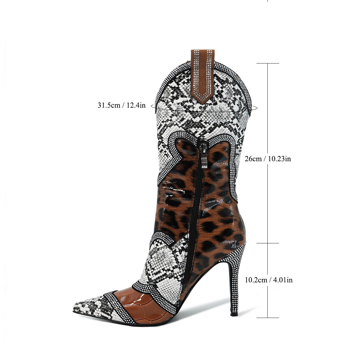 Women's Pointed Toe High Heel Ankle Boots Faux Leather Zip Closure