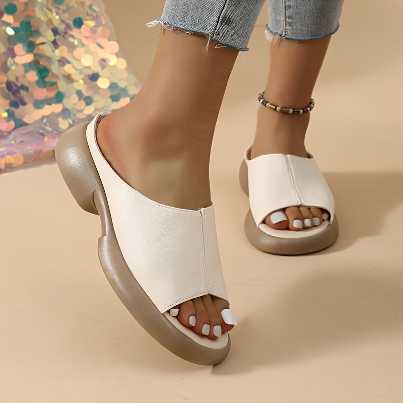 Women's Retro Faux Leather Platform Sandals Open Toe Slip-On Beach Shoes