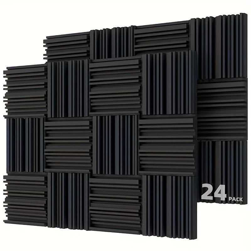 24 Pack Black Acoustic Foam Panels Soundproofing Studio Wall Insulation 2x10x10 Inches