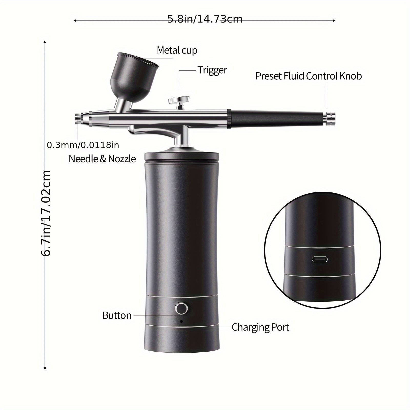 Turli ilovalar uchun portativ simsiz havo cho'tkasi to'plami, masalan, tirnoq san'ati, tort bezatish, makiyaj va model bo'yash. USB/batareya bilan ikki tomonlama quvvat, 900mAh sig'im.