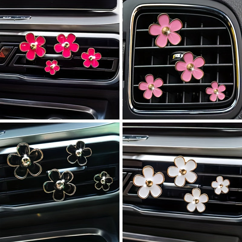 4 Pcs Alloy Daisy Car Air Freshener Clips Flower Decor with Fragrance Pads
