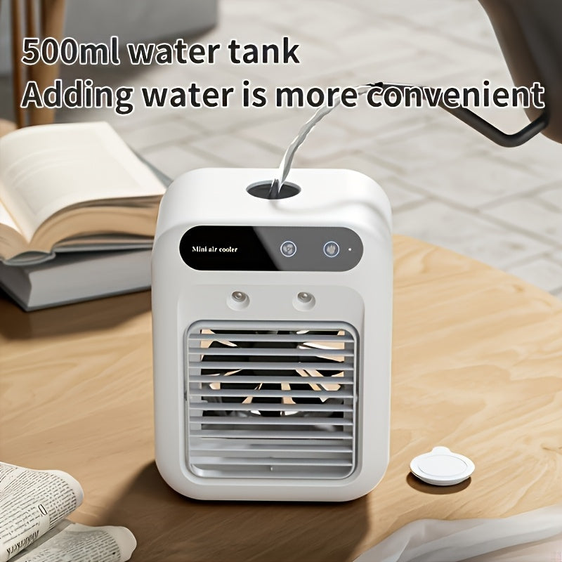 Portable White Desktop Air Cooler Humidifier Misting Fan Rechargeable Battery Office Dorm Home