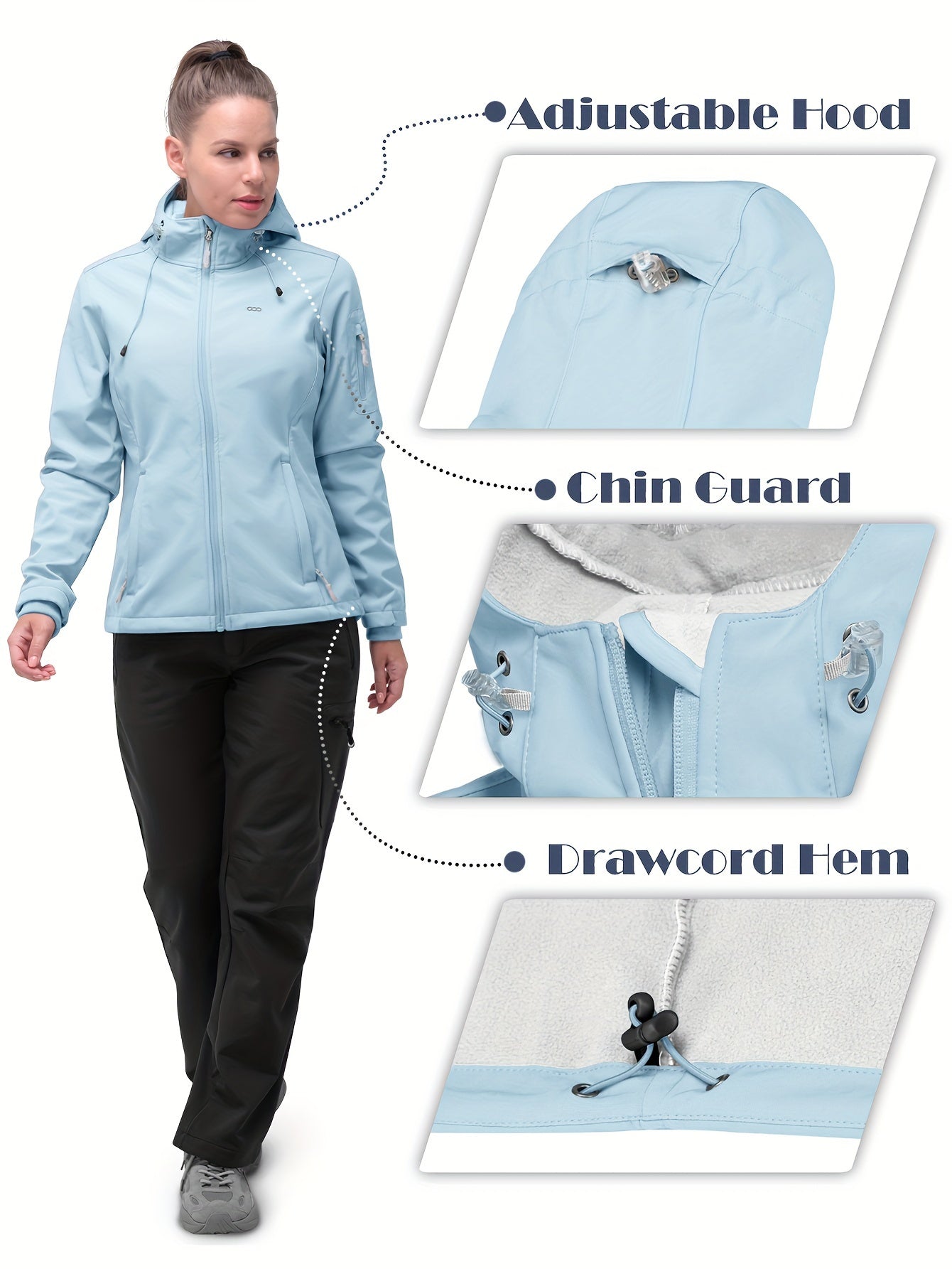 Women's Softshell Windproof Hooded Jacket Fleece Lined Warm Lightweight Outdoor