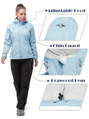 Women's Softshell Windproof Hooded Jacket Fleece Lined Warm Lightweight Outdoor