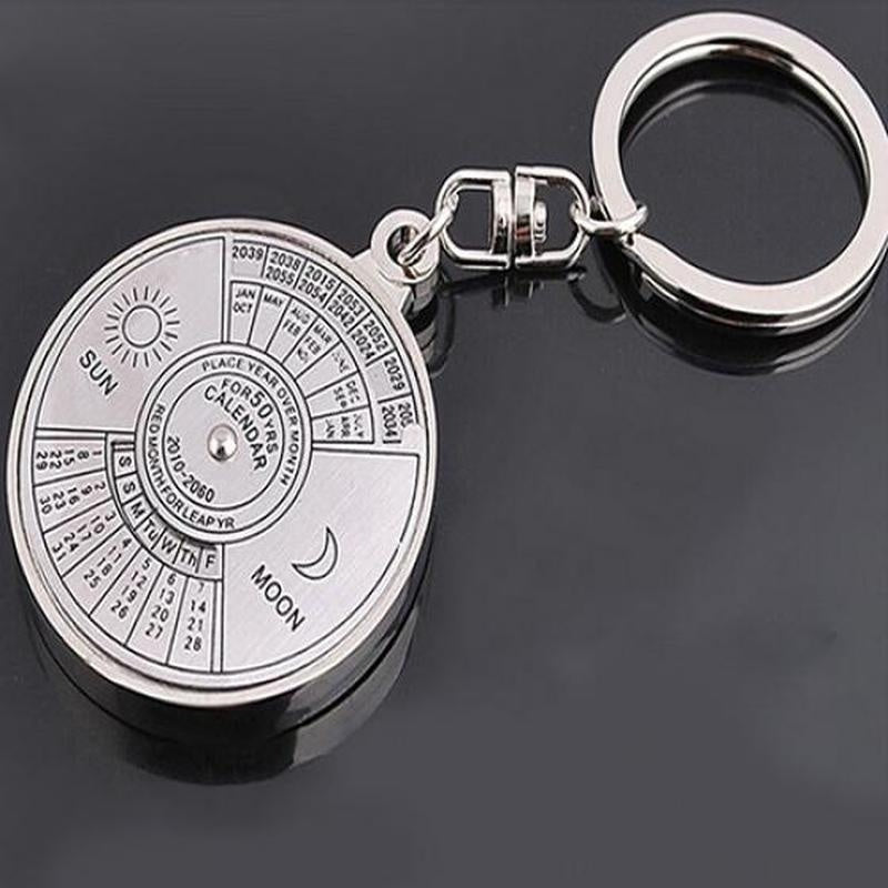 Perpetual Calendar Keychain with Rotating Compass for Car Keys
