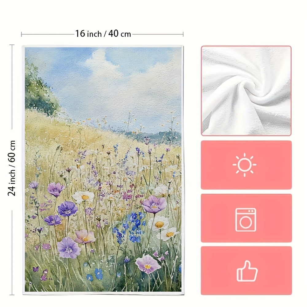 Ikki dona Ultra Soft oshxona sochiqlari Wildflower Meadow dizayni 40x60cm yutqazuvchan