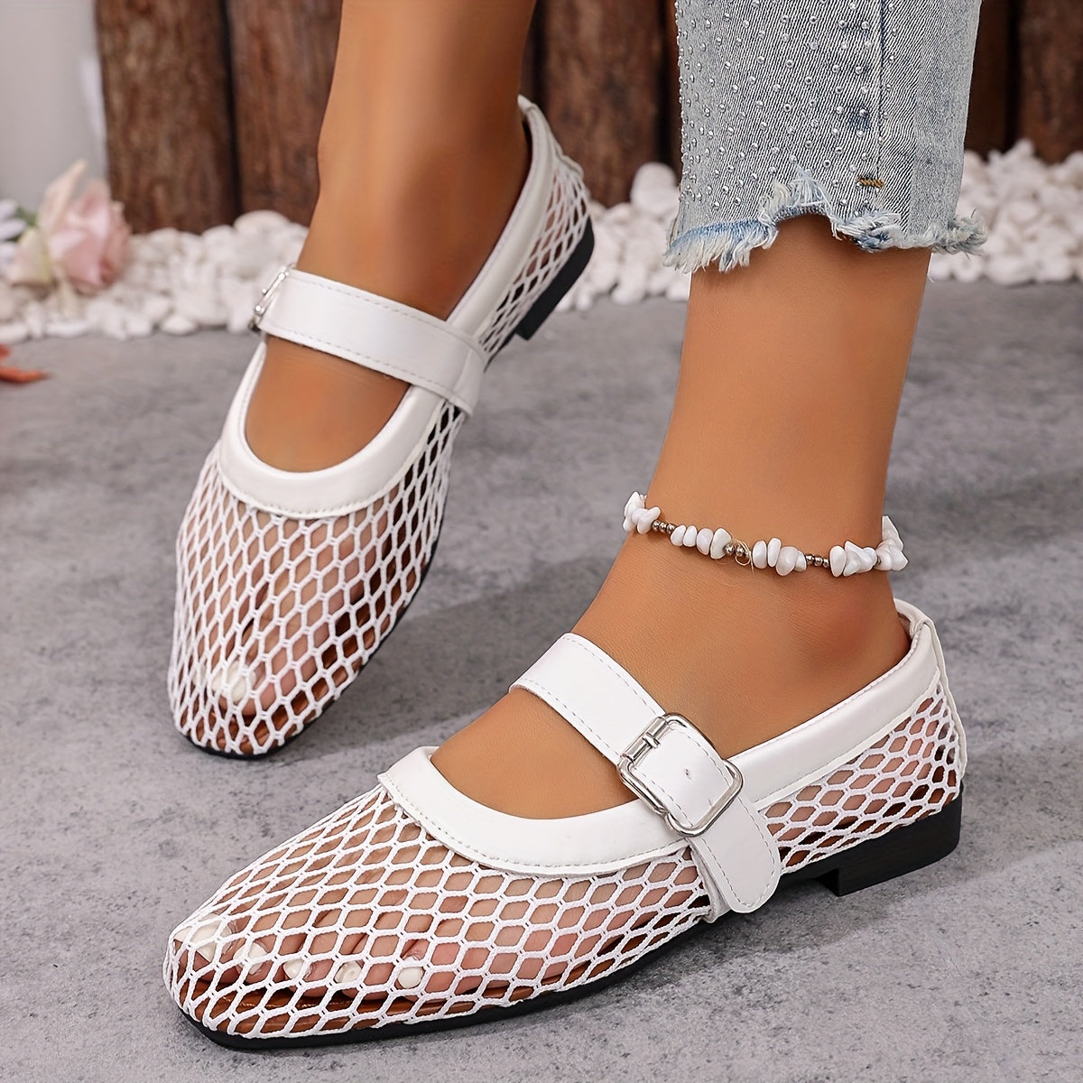 Women's Geometric Mesh Sandals Breathable Fabric Ankle Strap Casual Formal