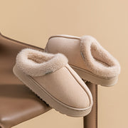 Women's Plush Winter Slippers Black Faux Fur Indoor Shoes Non-Slip