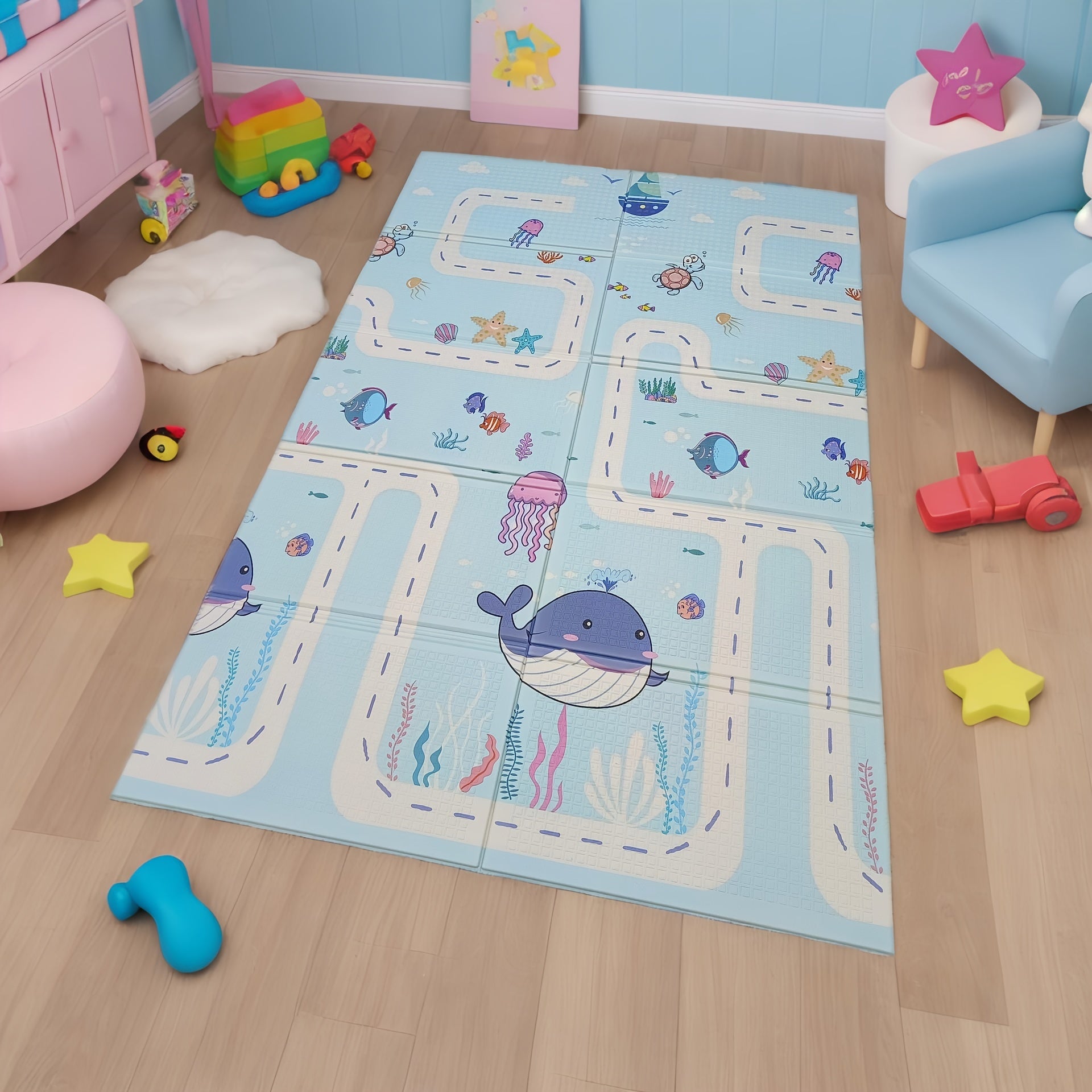 Cartoon Play Mat for Kids Thick Waterproof Double-Sided Floor and Crawling Area Rug