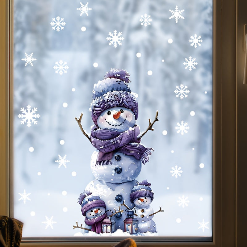 Snowman Christmas Window Cling Double-Sided Reusable PVC Static Decal for Holiday Decor