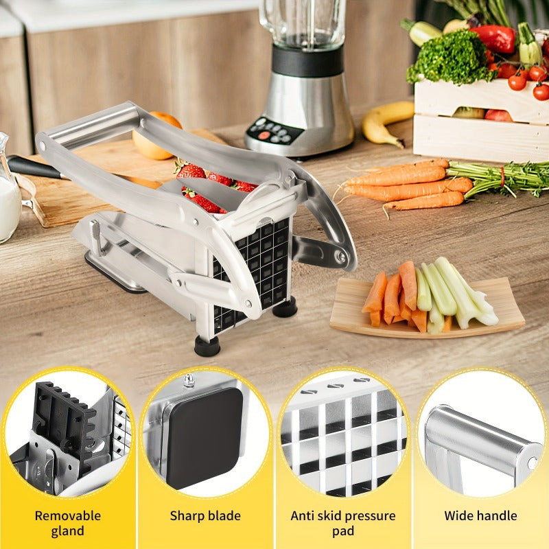Stainless Steel French Fry Cutter Manual Vegetable and Fruit Dicer with 2 Blades