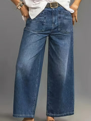 Plus Size Women's Stretch Denim Straight Leg Pants Mid-Rise Casual