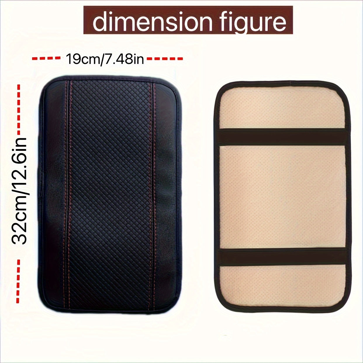 Car Armrest Cover Leather Quilted Black All-Season Vehicle Interior Protector