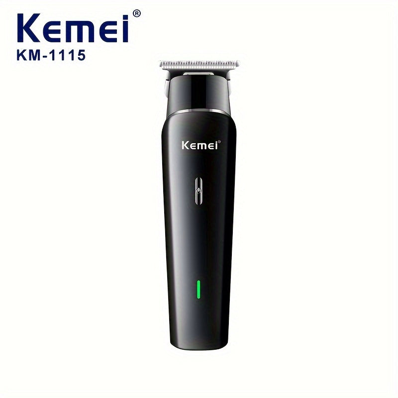 Kemei KM-1115 USB qayta zaryadlanadigan soch kesgich, 1200mAh batareyaga ega, uy va salon foydalanishi uchun mos, past voltajda ishlash va portativ dizaynga ega.