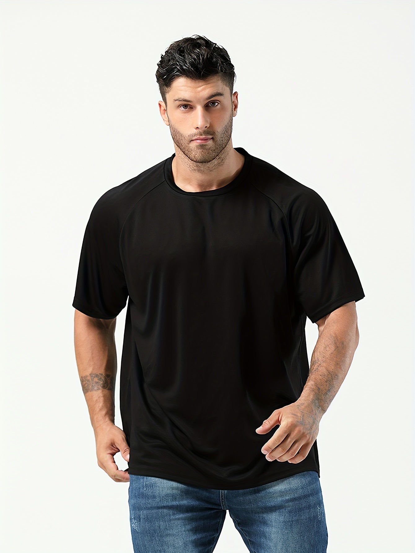 Plus-Size Men's Moisture-Wicking Short-Sleeve T-Shirt for Casual Sports