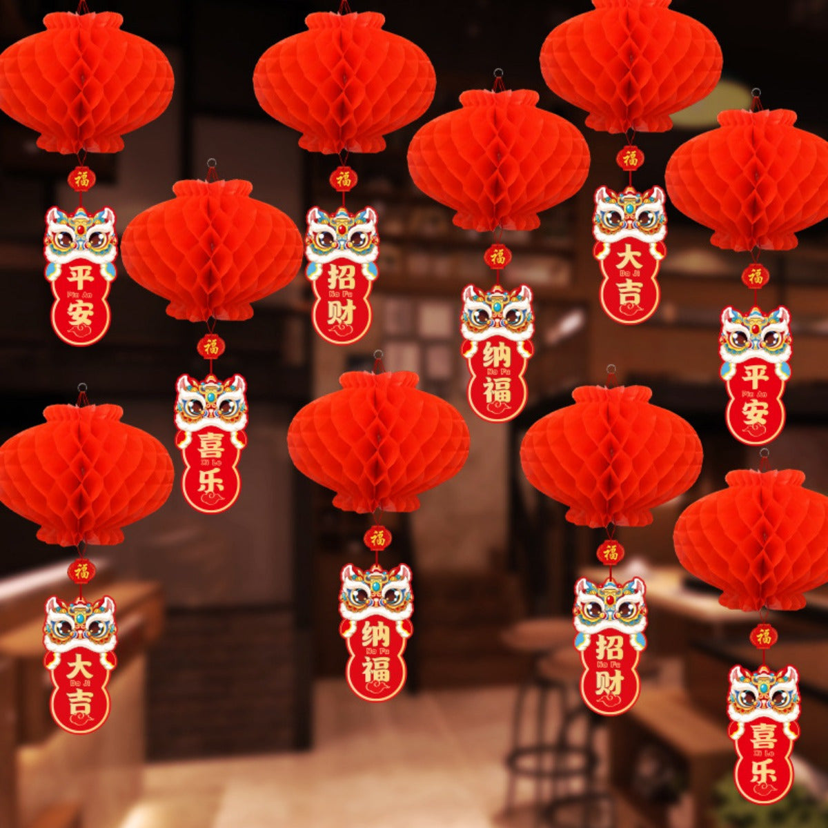 10 Pieces Red Lantern Hanging Decorations for New Year Spring Festival Celebration