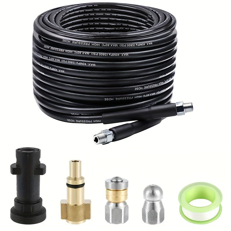 Drain Cleaning Kit with 45m High Pressure Hose Nozzles Adapters for Karcher K2-K7