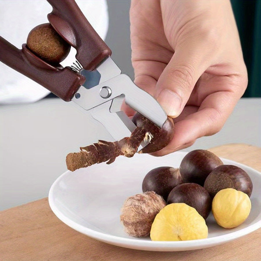 Stainless Steel Nutcracker with Ergonomic Grip and Food Processing Accessory