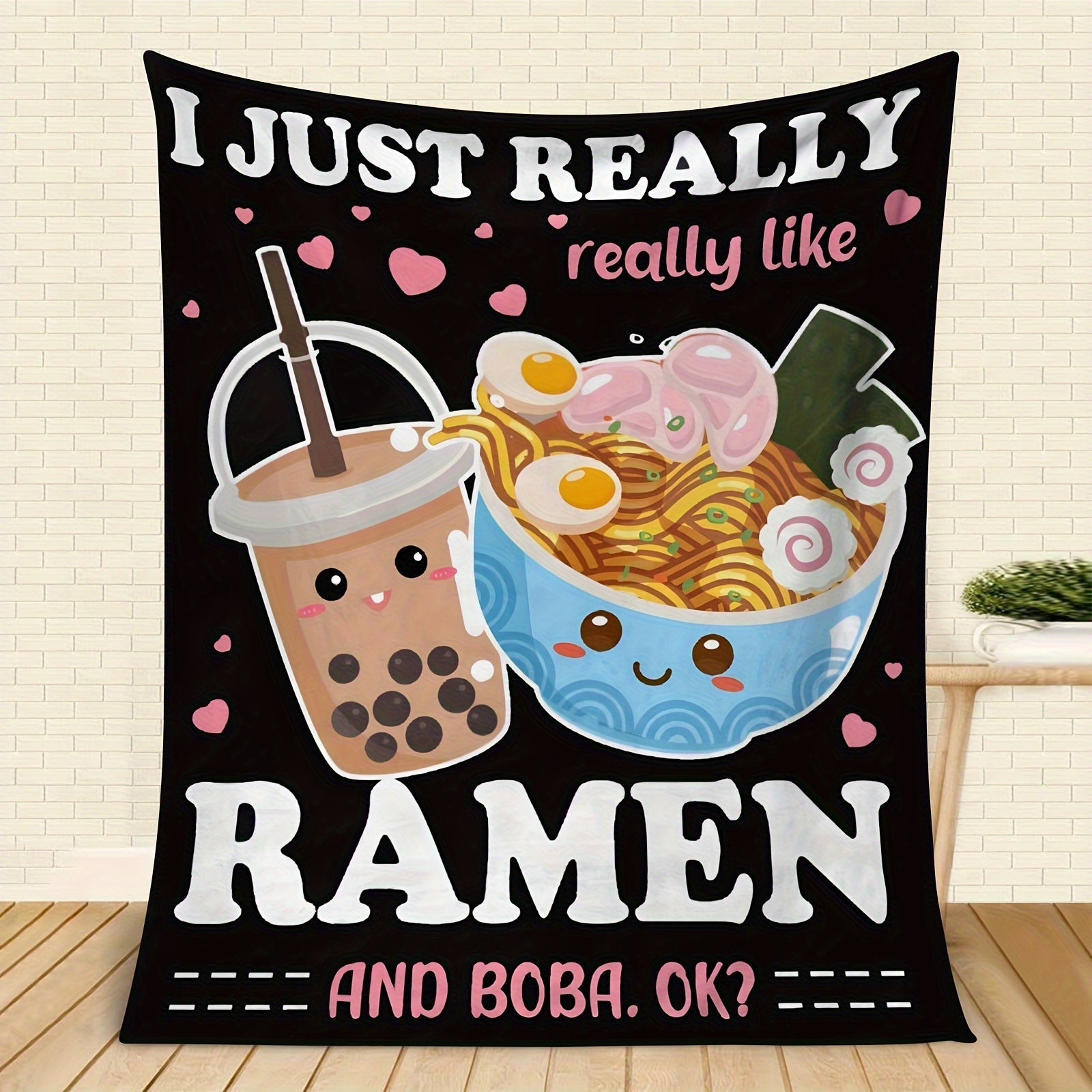 Ramen and Boba Themed Cozy Throw Blanket for Couch Bed Travel