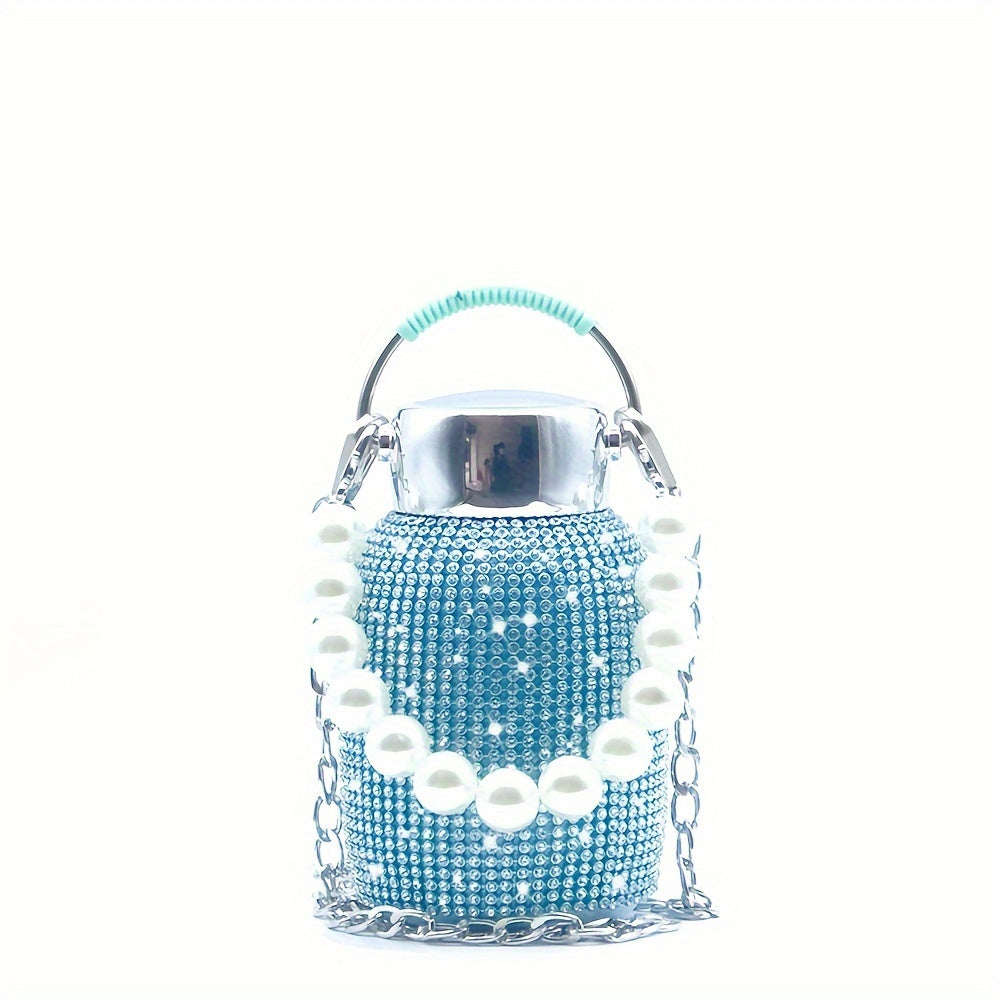 Double Layer Stainless Steel Water Bottle 260ml 8.8oz with Rhinestones for Hot Cold Drinks