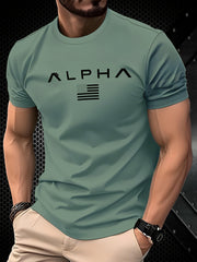 Men's Light Green T-Shirt with USA Flag Print Summer Casual Polyester Blend