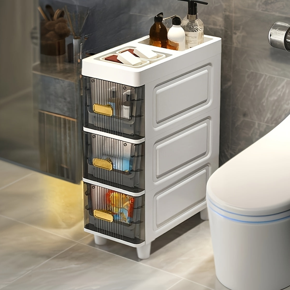 Armario de almacenamiento de plástico con cajón deslizante, organizador impermeable para baño, cocina y dormitorio