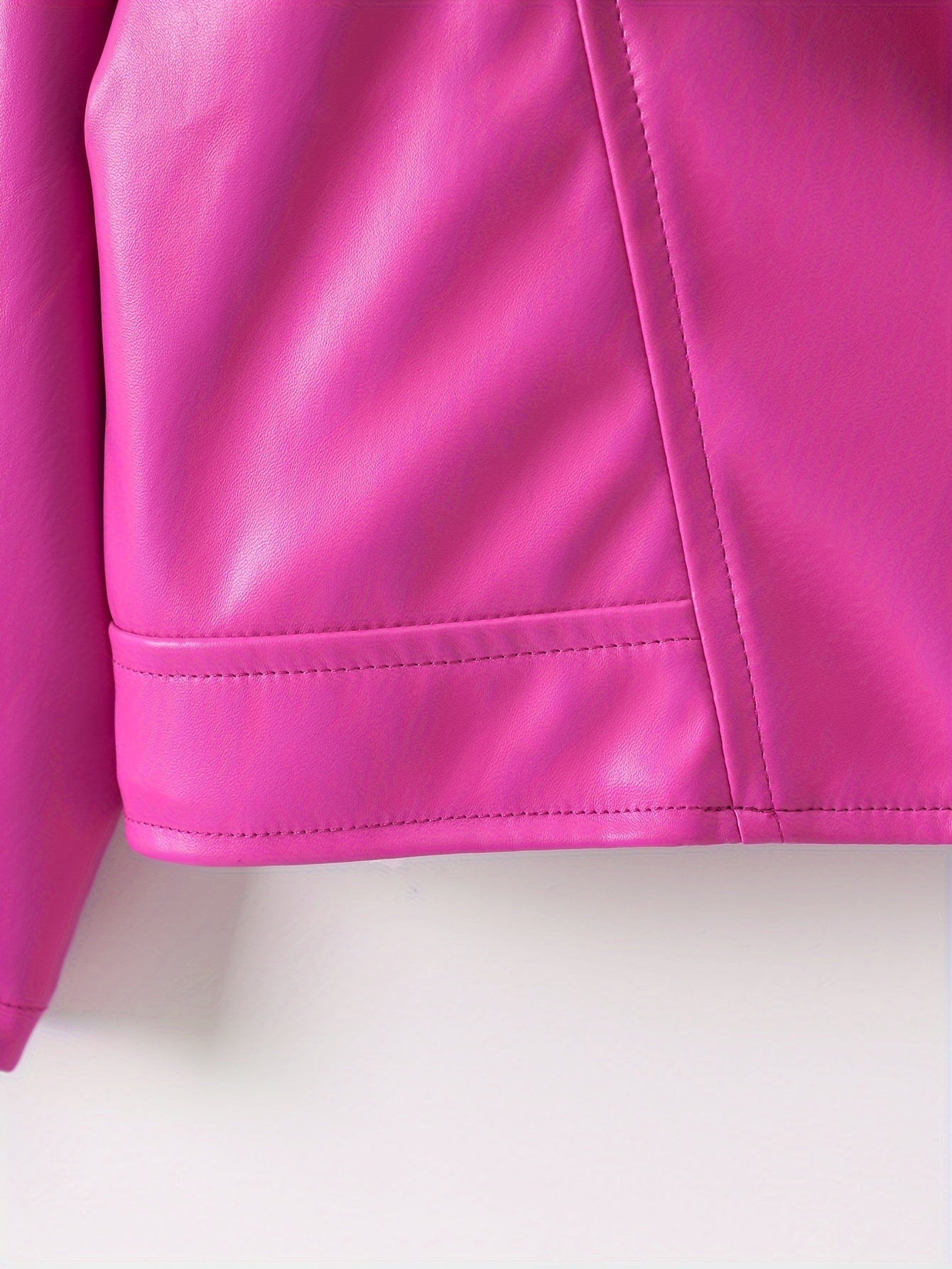 Faux Leather Jacket for Kids with Lapel and Diagonal Zipper Short Length Fall Winter