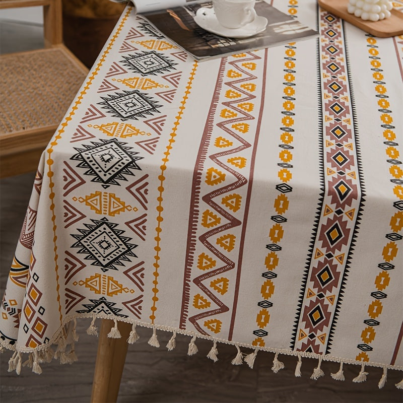 Boho Style Rectangular Tablecloth with Tassels Waterproof Oilproof for Home Decor