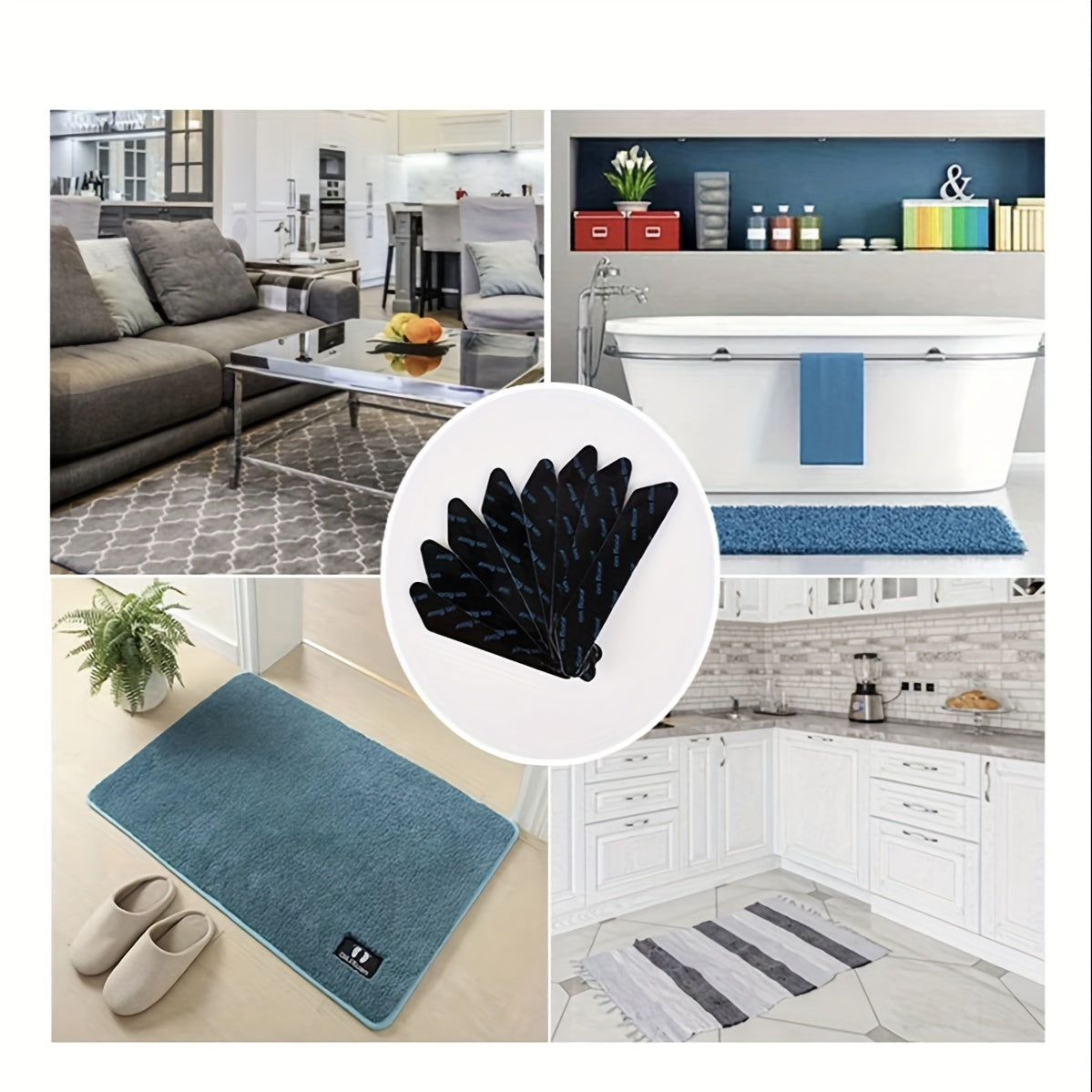 Reusable Non-Slip Carpet Tape for Hardwood Floors and Rugs, 8-16 Pack