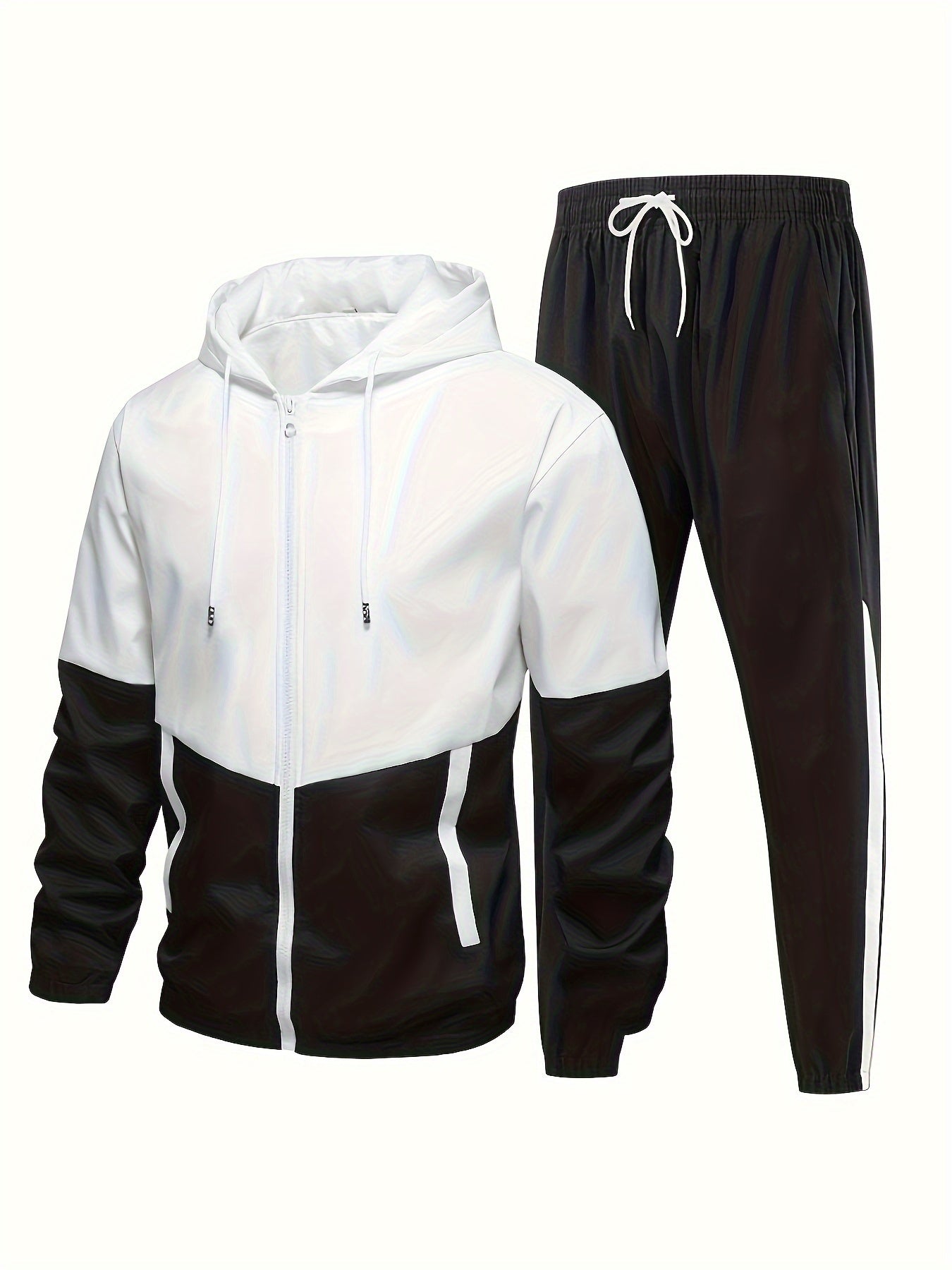 Men's Spring Fall Casual Sports Suit with Hooded Jacket and Pants Set