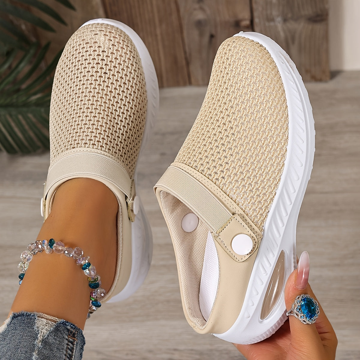 Women's Casual Breathable Slip-On Sports Slippers Wide Fit Solid Color