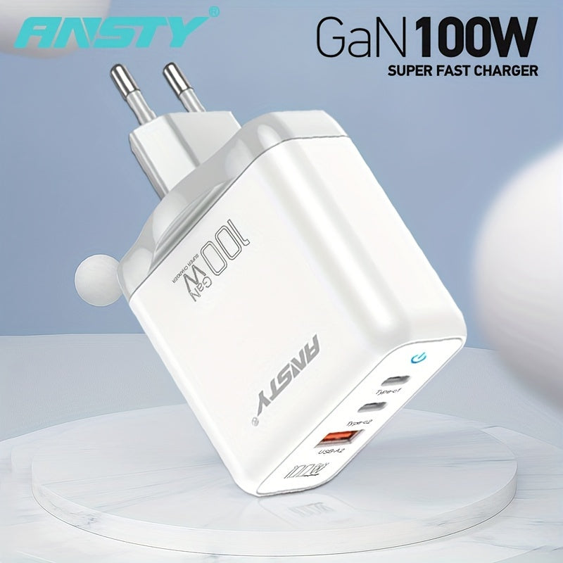 ANSTY GaN 3-Port Tez Zaryadlovchi Samsung va iPhone uchun, Umumiy Moslik, Type C Ulanishi