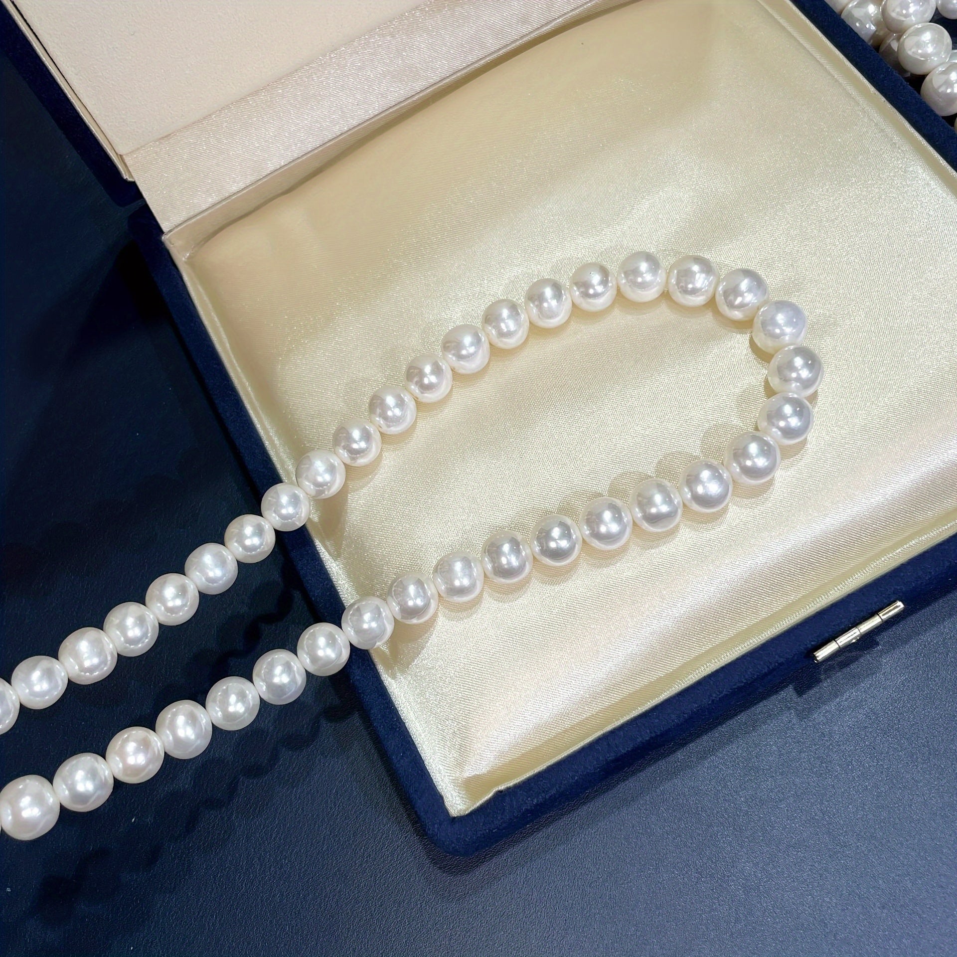 Women's Pearl Beaded Necklace with Zirconia Accents and Gift Box