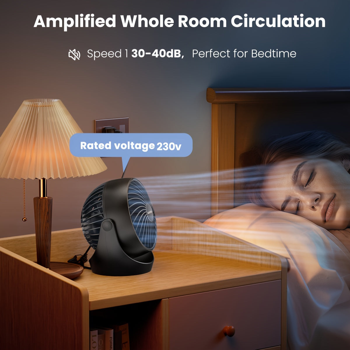 Table Fan for Bedroom Office Kitchen 360° Adjustable Tilt Quiet 3-Speed