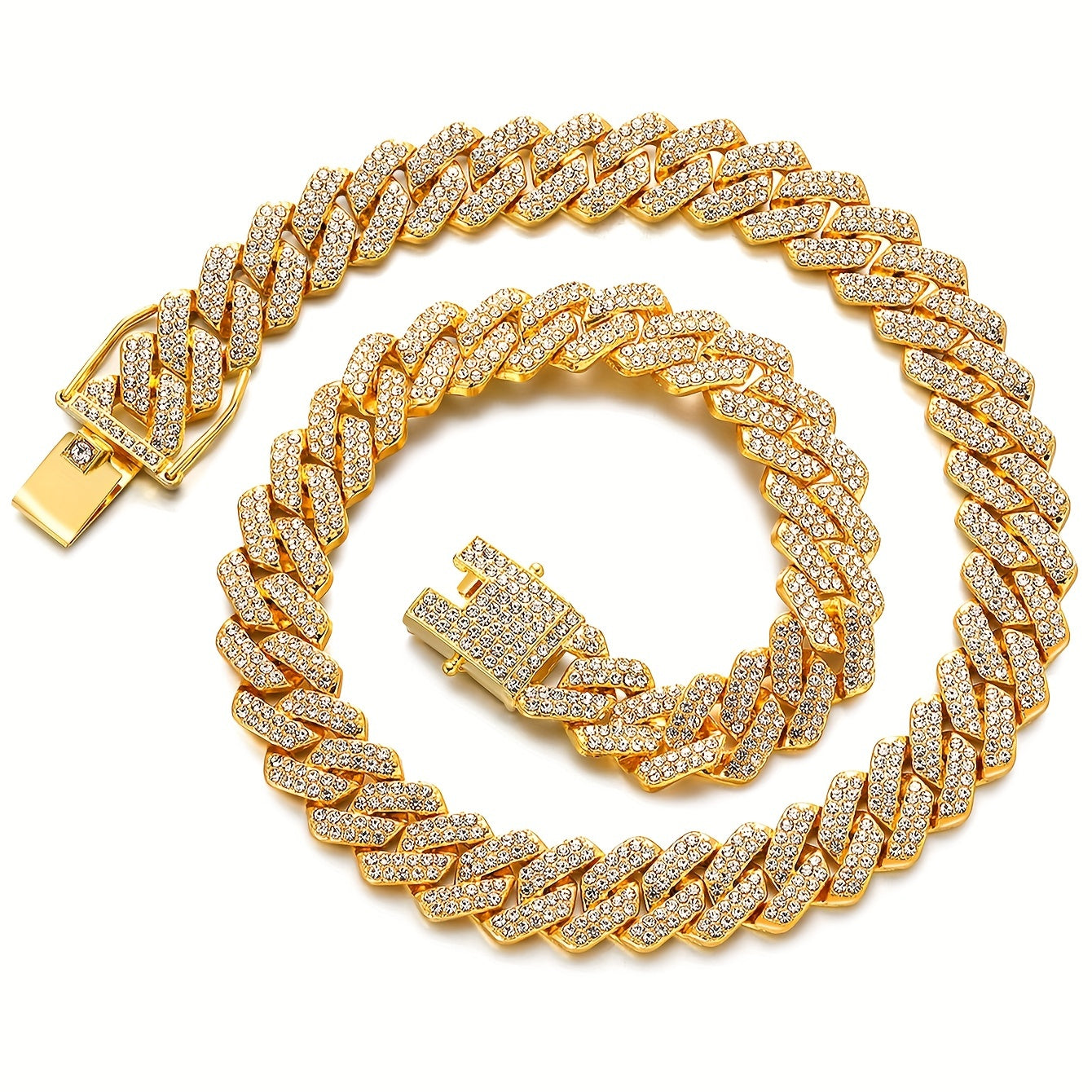 Hip Hop Fashion Cuban Rhinestone Necklace Vintage Jewelry for Men Women