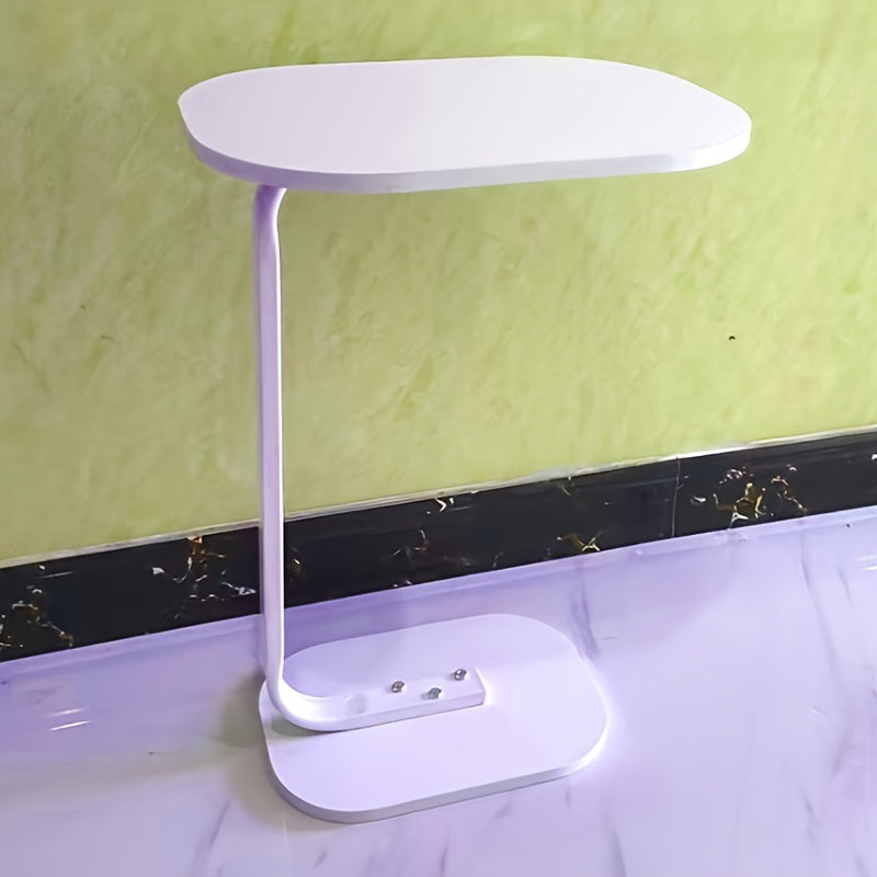 Hardwood Sofa End Table with Metal Base C-Shaped TV Tray for Living Room Bedroom