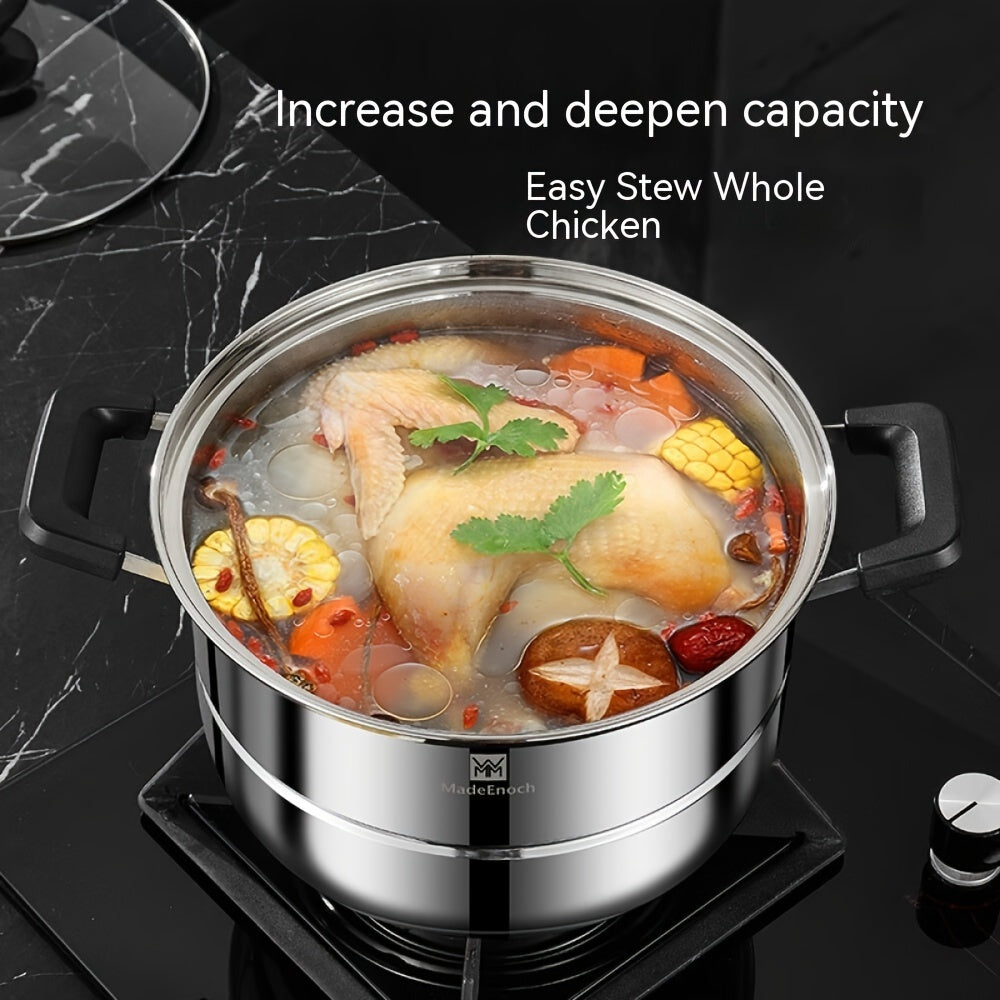 Кухонная кастрюля для супа, парящая булочки Мантоу, изготовленная из нержавеющей стали 201, с дизайном одного дна для пароварки. Диаметр кастрюли составляет 28 см, и она прозрачна для контроля за процессом приготовления. Код продукта: WMM-006.