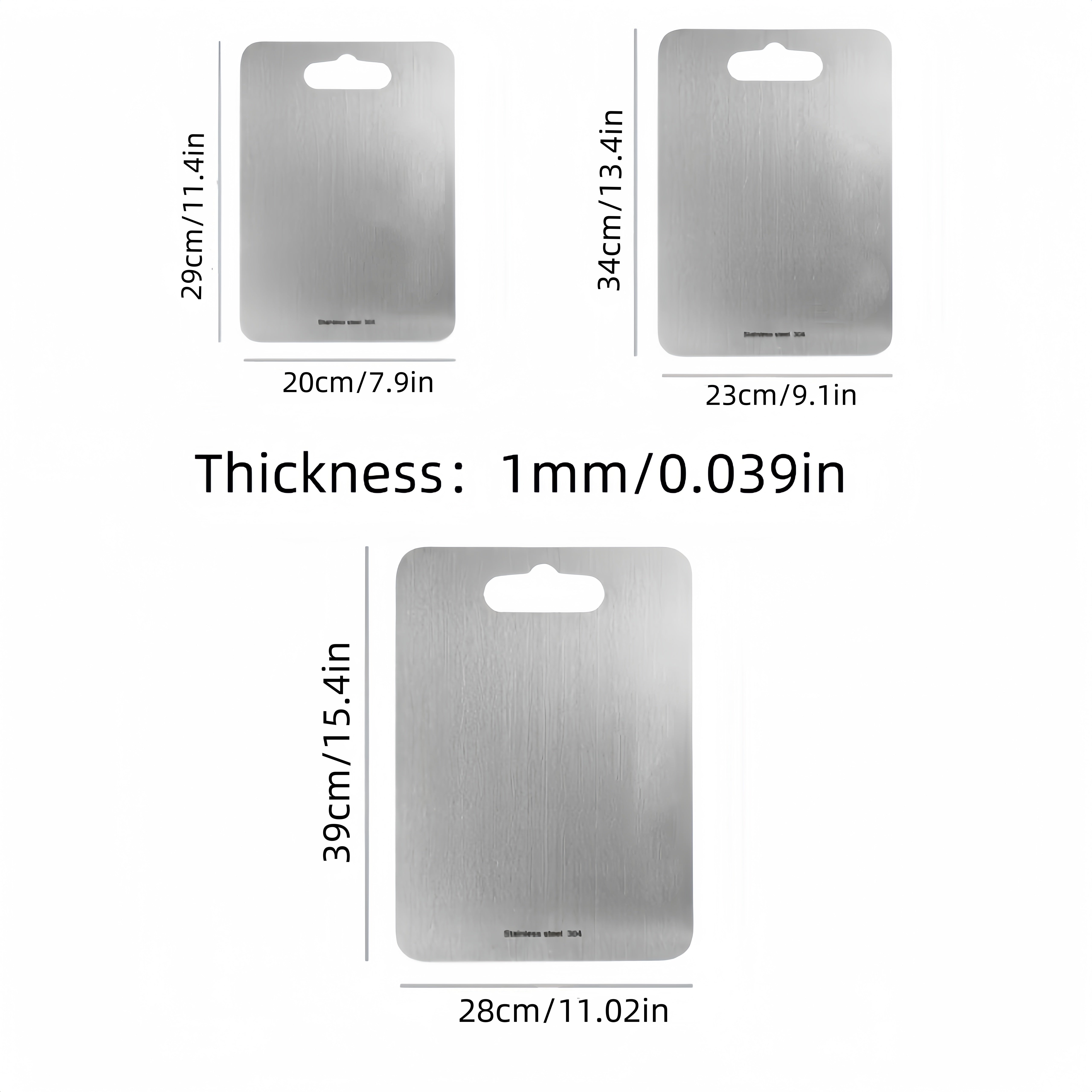 Set of 3 Reversible Stainless Steel Cutting Boards for Kitchen and Food Prep