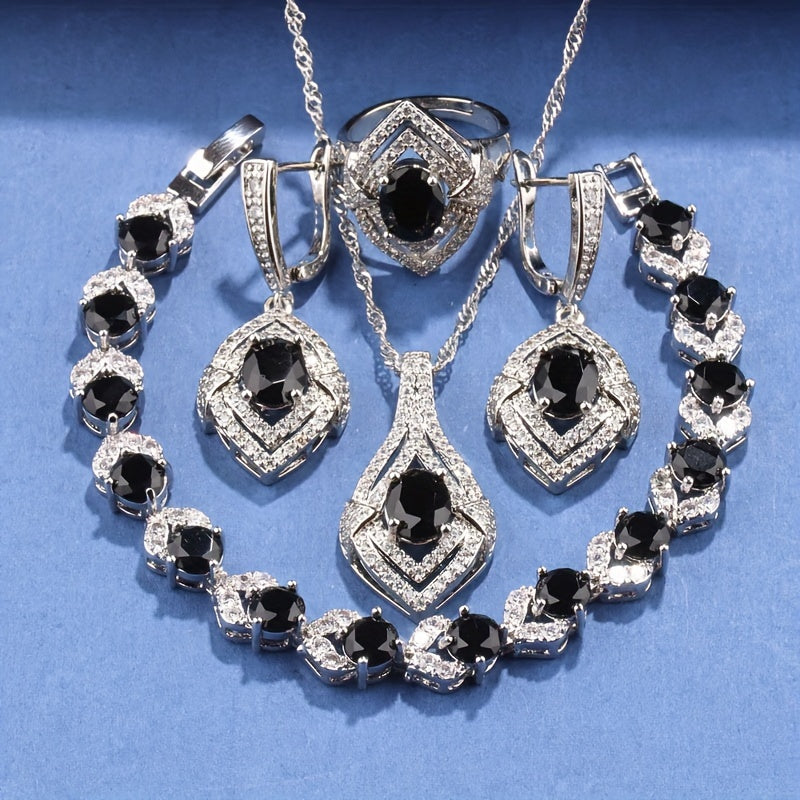 Women’s Jewelry Set with Synthetic Gemstones Silver Plated Necklace Earrings Ring Bracelet for Weddings Parties