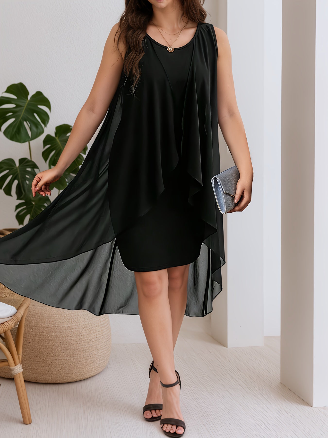 Women's Summer Dress Solid Color Crew Neck Plus Size Sleeveless