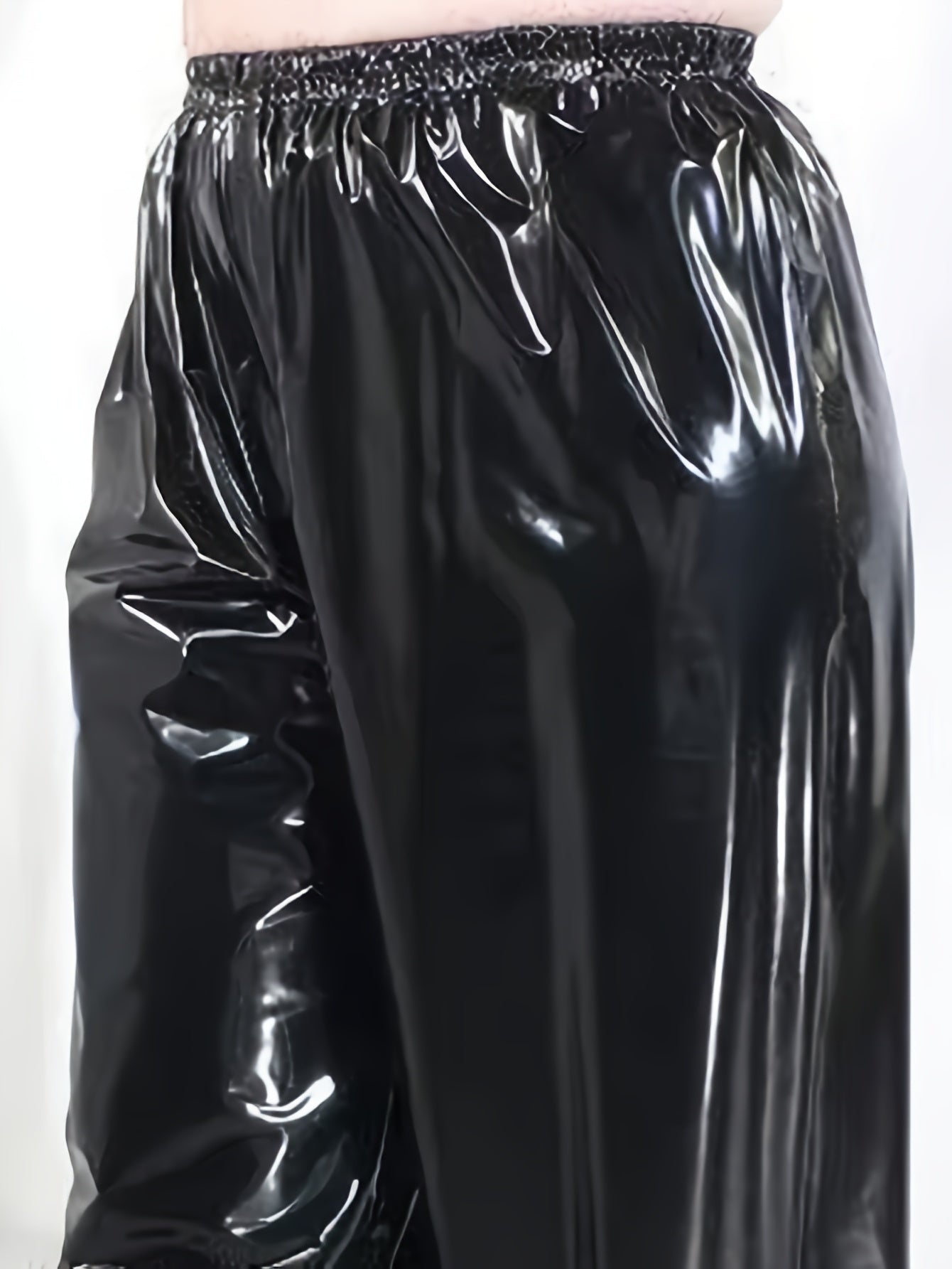 Women's Plus Size Black Faux Leather Lantern Pants Loose Fit Elastic Waist