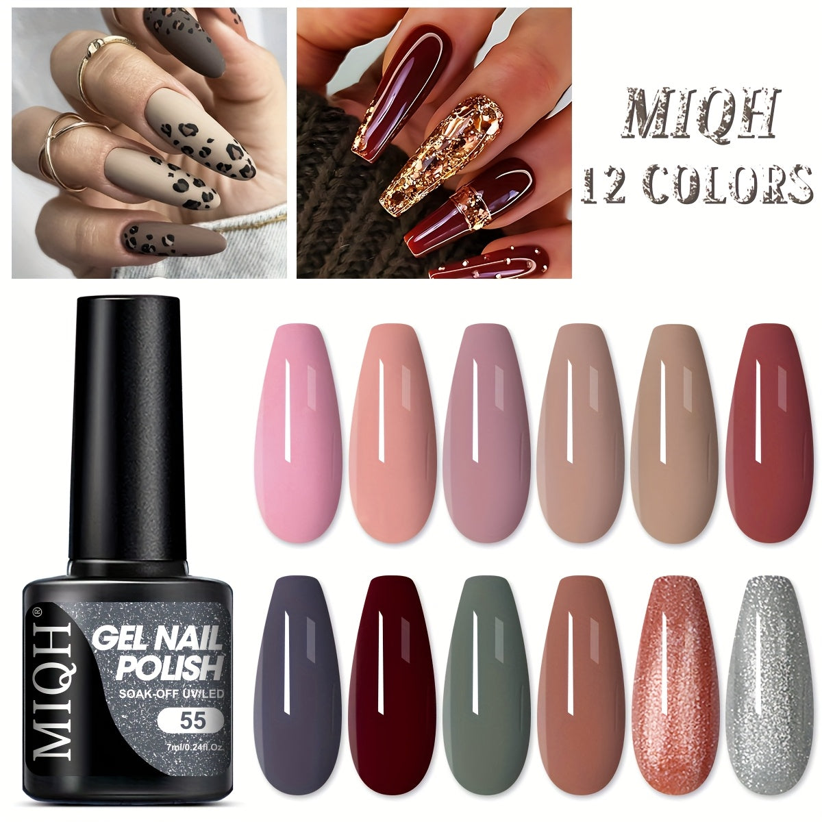 7-Piece Gel Nail Polish Set Black White Nude Semi-Permanent UV LED Soak Off